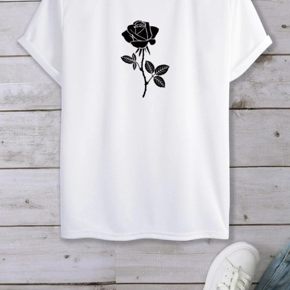 White Casual Men's Rose Print Tee - Picture 2 of 6